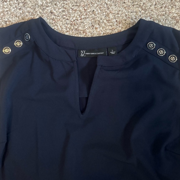 New York & Company Tie Waist Navy Dress - Picture 2 of 7